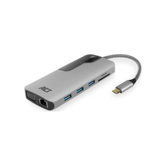 ACT AC7043 USB-C naar HDMI of VGA multiport adapter met ethe